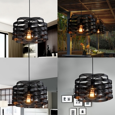 Art Deco Black Hanging Lamp with Mesh Shade 1 Light Edison Bulb Pendant Light for Restaurant