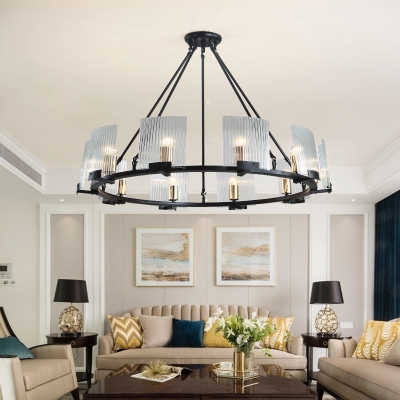 Bedroom Foyer Ring Chandelier Metal 4/8/10 Lights Traditional Black Hanging Light with Clear Crystal