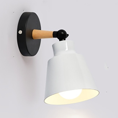 Bedroom Hotel Bucket Wall Light Metal 1 Light Simple Style Black/White Sconce Light with Adjustable Angle