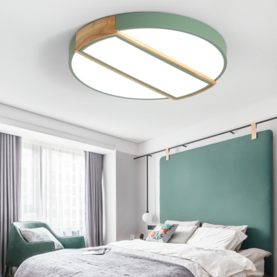 Bedroom Slim Panel Flush Mount Light Acrylic Wood Macaron Loft Gray/Green/Pink/White Ceiling Light