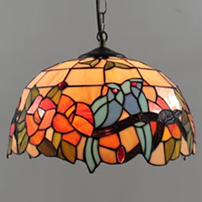 Bird/Butterfly/Flower/Victorian Island Light Stained Glass 3 Lights Island Pendant for Living Room
