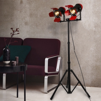 Black Camera Shape Floor Lamp 2 Heads Industrial Metal Floor Lamp for Living Room Bedroom