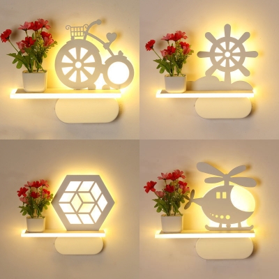Cartoon Pattern LED Sconce Light Lovely Acrylic Wall Light with Shelf in White for Child Bedroom