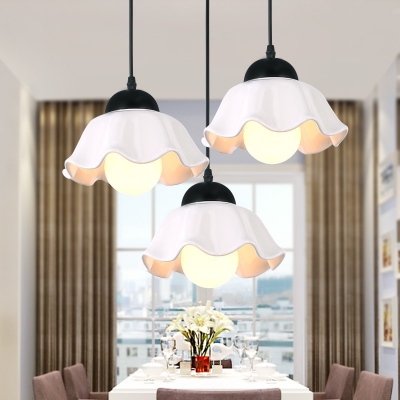 Ceramics Petal Shade Suspension Light 1/3 Lights Contemporary Pendant Lamp in White for Dining Room