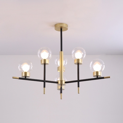 Clear/Cream Glass Globe Chandelier Dining Room 6/8 Heads Simple Style Pendant Lamp in Black & Gold