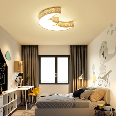 Cloud/Crescent/Star Bedroom Ceiling Mount Light Metal Lovely LED Flush Light in Warm/White