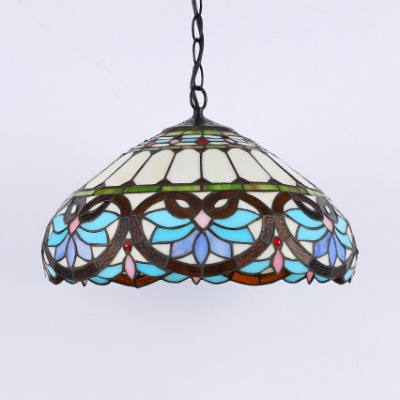Colorful Dome Shade Hanging Light One Light Tiffany Style Hand Made Glass Suspension Light for Bar