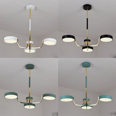 Contemporary Round Pendant Lamp Acrylic 3 Lights Black/White/Green Chandelier in Warm for Dining Room