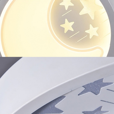 Creative Star Moon Ceiling Lamp Metal 3 Modes Optional LED Flush Mount Light for Kindergarten