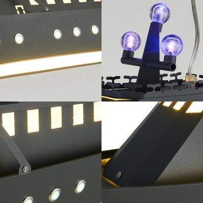 Creative Warship Shade LED Chandelier Metal Gray Hanging Lamp for Boy Bedroom Kindergarten