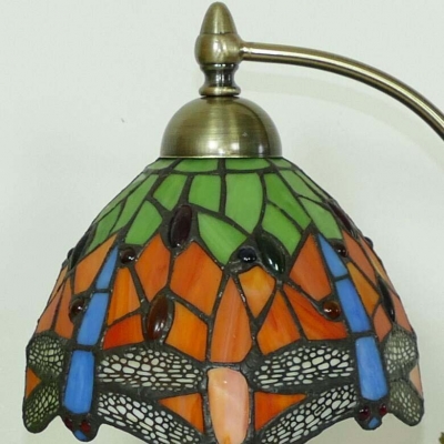Domed Shade Cafe Desk Light Stained Glass One Light Traditional Tiffany Table Light in Blue/Orange
