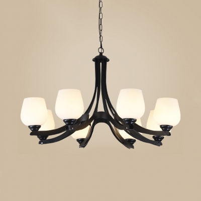 Frosted Glass Bud Chandelier 3/6/8 Lights Classic Hanging Light in Black for Study Rom Bathroom