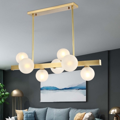 Frosted Glass Globe Island Fixture 7/12 Lights Contemporary Hanging Light in White for Dining Room