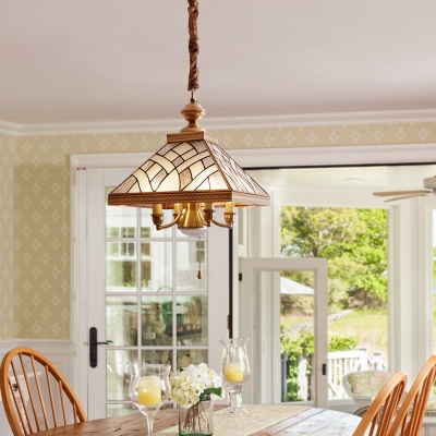 Glass Craftsman Pendant Lamp with Pull Chain 5 Lights Tiffany Antique Ceiling Lamp in Gold for Hotel