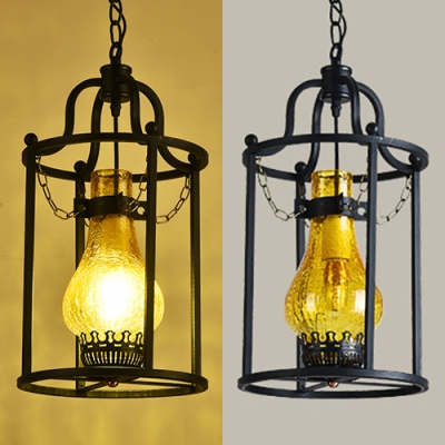 Glass Kerosene Suspension Lamp 1 Light Industrial Hanging Light in Black for Balcony Bar
