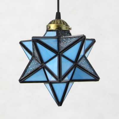 Glass Star Shade Hanging Light 1 Light Creative Pendant Lamp in Dark Blue/Sky Blue/Yellow for Villa