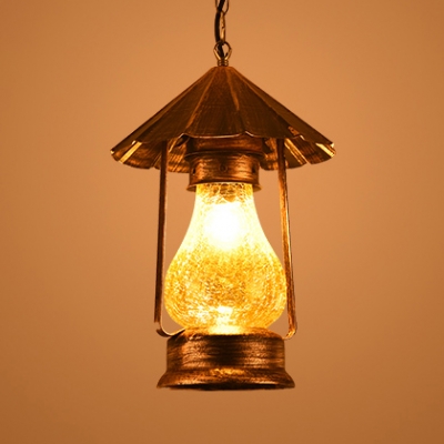 Single Light Kerosene Suspension Light Antique White/Yellow Glass Hanging Light in Brass for Kitchen