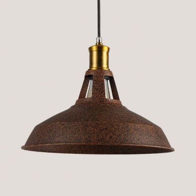 Antique Style Barn Shade Hanging Light 1 Light Metal Suspension Light in Rust for Factory
