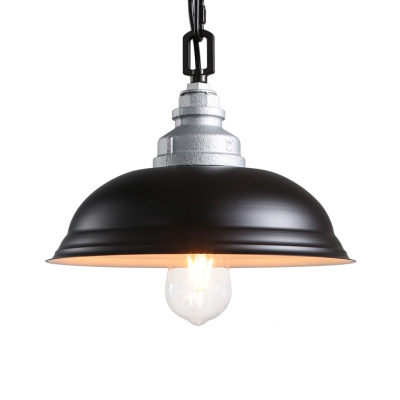 One Light Dome Pendant Lamp Antique Stylish Glass Hanging Light in Black Finish for Factory