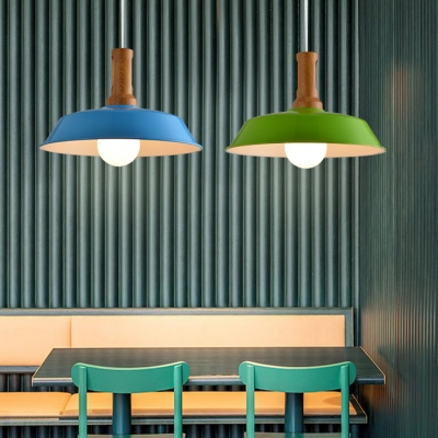 Aluminum Barn Shade Hanging Lamp Kitchen Corridor 1 Head Industrial Pendant Light in Blue/Green/Orange