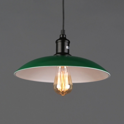 Industrial Bowl Shade Pendant Light 1 Light Metal Hanging Lamp in Green for Kitchen Hallway