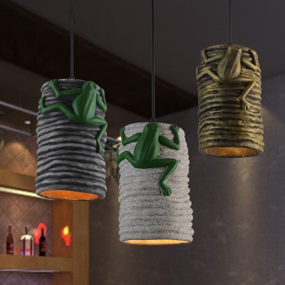 Industrial Cylinder Suspension Light with Frog Cement 1 Light Pendant Light for Restaurant