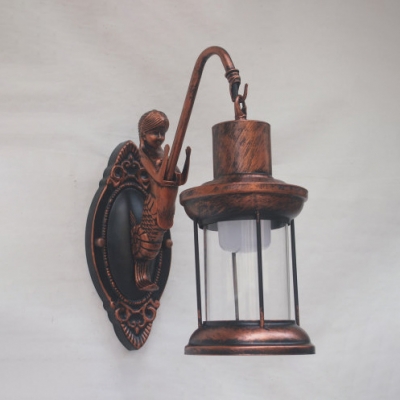 Industrial Mermaid Wall Light Metal 1 Light Aged Brass/Antique Copper/Black Sconce for Front Door