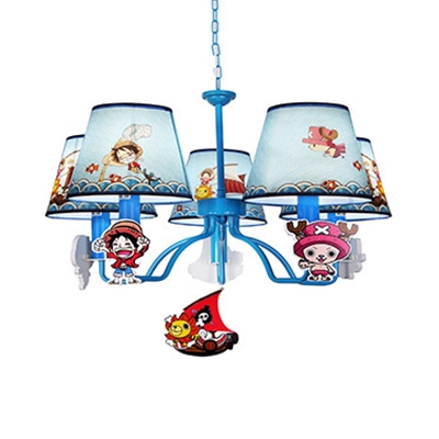 Kid Bedroom Cartoon Character Chandelier with Tapered Shade Metal 5 Lights Lovely Blue Pendant Lamp