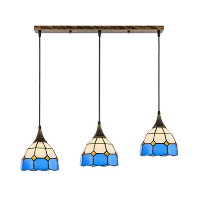 Lattice Bowl Restaurant Hanging Light Glass 3/4/6 Lights Nautical Style Island Pendant in Blue