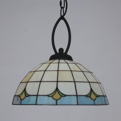 Lattice Dome Bathroom Pendant Light Glass 1 Light Tiffany Style Ceiling Light in Beige&Blue