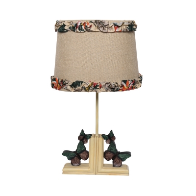 Living Room Butterfly Desk Lamp Linen 1 Light Rustic Style Beige LED Reading Lighting