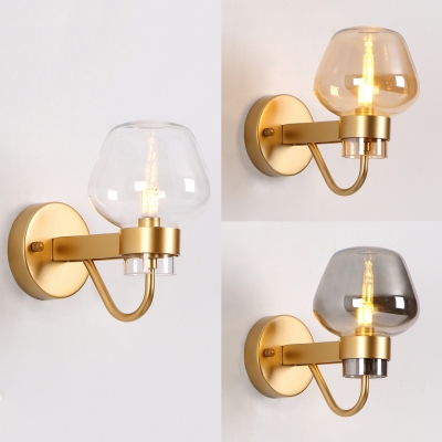 Living Room Wall Light Amber/Clear/Smoke Gray Glass 1 Light Contemporary Wall Lamp in Brass