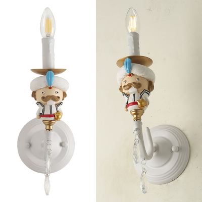 Lovely Candle LED Sconce Light with Aladdin & Crystal Metal 1 Light White Sconce Lamp for Child Bedroom