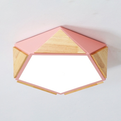 Macaron Colored Pentagon Flush Mount Light Creative Wood Acrylic Ceiling Light in Warm for Bedroom
