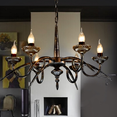 Metal Candle Shape Chandelier 6 Lights Rustic Style Hanging Lamp for Restaurant Dining Room