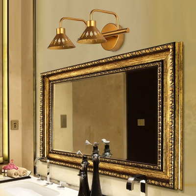 Metal Conical Shade Sconce Light 2/3/4 Lights Traditional Brass Vanity Light in Neutral for Bedroom