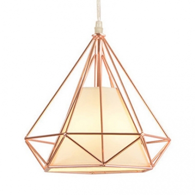 Metal Diamond Cage Ceiling Lamp Living Room Single Light Industrial Pendant Light in Rose Gold