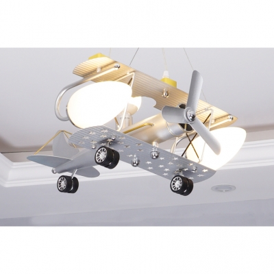 Metal Propeller Airplane Hanging Light Child Bedroom 3/5 Heads Modern Creative Pendant Light in Silver