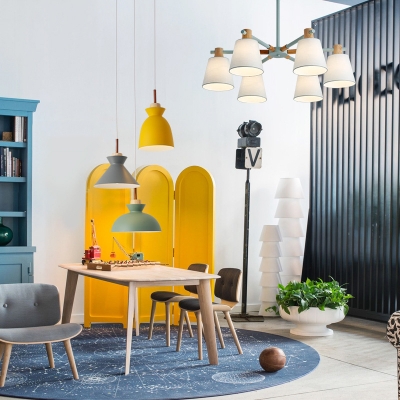 Metal Tapered Shade Pendant Light 3/6/8 Lights Nordic Style Chandelier in Sky Blue/Yellow for Bedroom