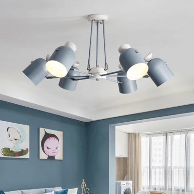 Modern Gray/Green/White Chandelier Rotatable Cup Shade 6 Lights Metal Hanging Light for Living Room