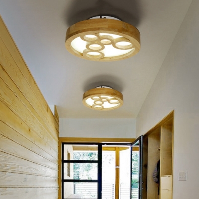 Modern Slim Panel Flush Mount Light Wood Beige Led Ceiling Lamp