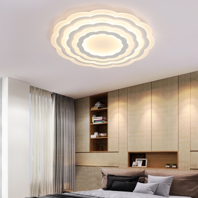 Modern White LED Flush Ceiling Light Flower Acrylic Third Gear/Warm/White Lighting for Hotel