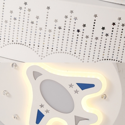 Moon Plane LED Pendant Light Kids Metal Acrylic Suspension Light in Warm/White for Bedroom