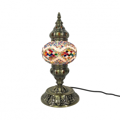 Moroccan Antique Plug-In Desk Light Melon Shade 1 Light Glass Metal Table Lamp for Hotel