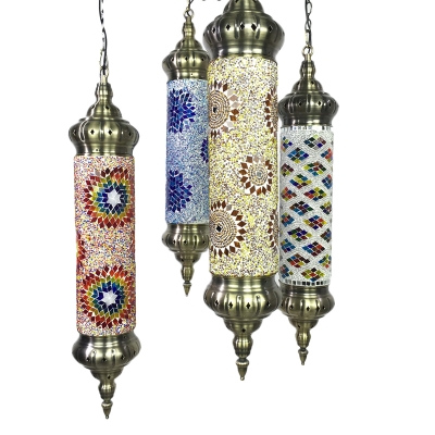 Moroccan Mosaic Flute Chandelier 4 Lights Wrought Iron Suspension Light for Restaurant KTV