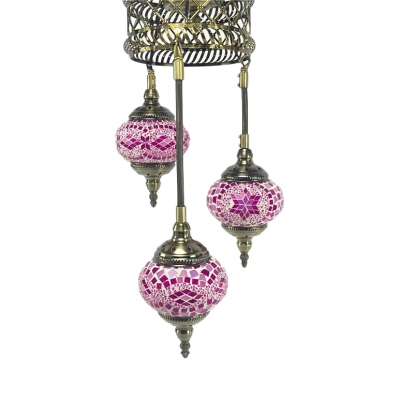 Moroccan Mosaic Oval Pendant Light 3 Lights Glass Hanging Light in Blue&Coffee/Pink for Restaurant