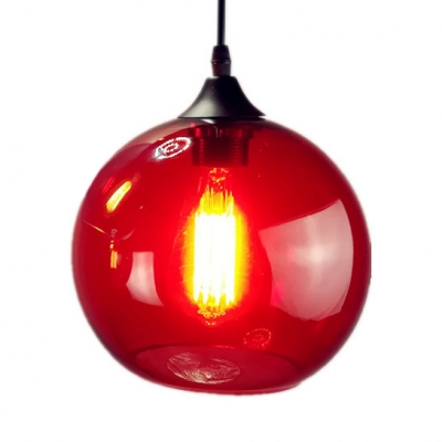 Simple Style Orb Pendant Light 1 Light Glass Hanging Light in Amber/Blue/Gray/Red for Study Room