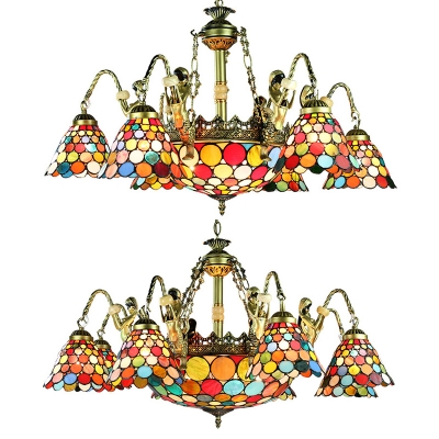 

Stained Glass Dome Chandelier with Mermaid Hotel 9/11 Lights Tiffany Style Vintage Chandelier, HL529121