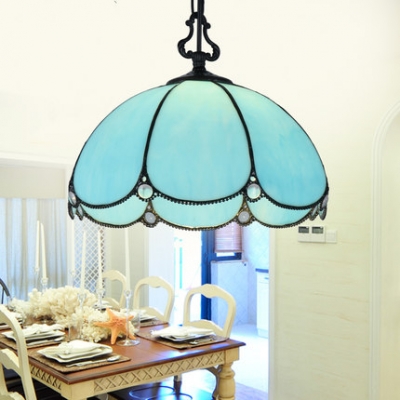 Tiffany Simple Style Petal Ceiling Pendant Blue/Blue & Frosted Glass 1 Light Suspension Light for Shop