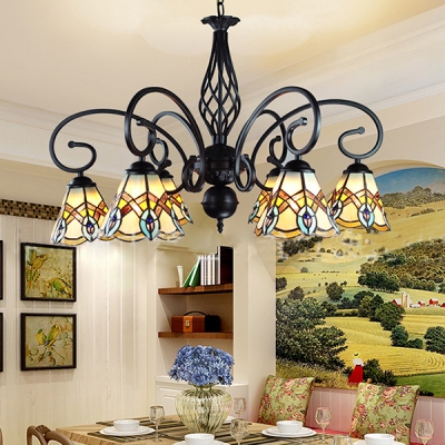 Tiffany Style Antique Chandelier 6/8 Lights Stained Glass Suspension Light for Living Room